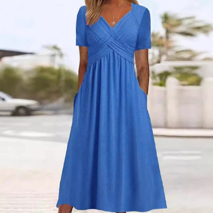 Vestidos largos para mujer con escote en V y manga corta