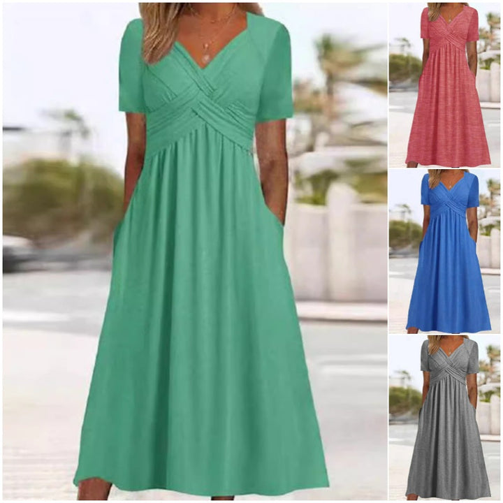 Vestidos largos para mujer con escote en V y manga corta