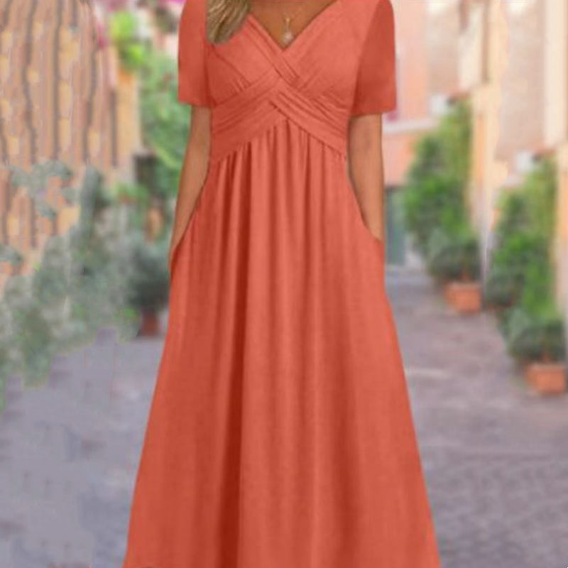 Vestidos largos para mujer con escote en V y manga corta