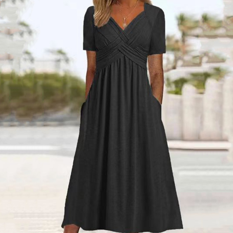 Vestidos largos para mujer con escote en V y manga corta