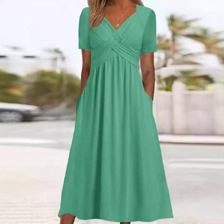 Vestidos largos para mujer con escote en V y manga corta