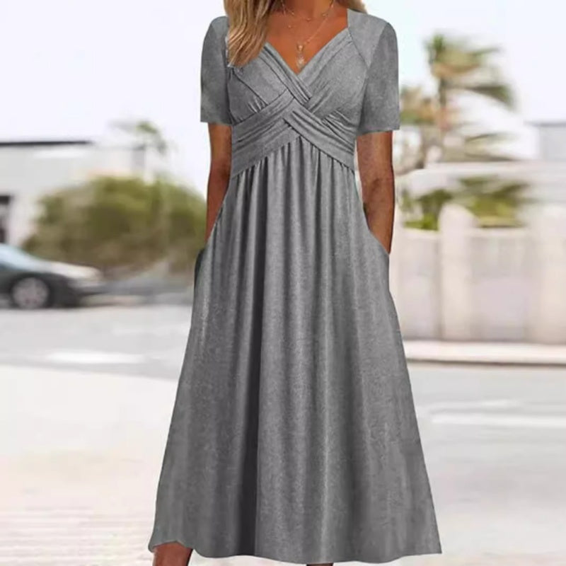 Vestidos largos para mujer con escote en V y manga corta