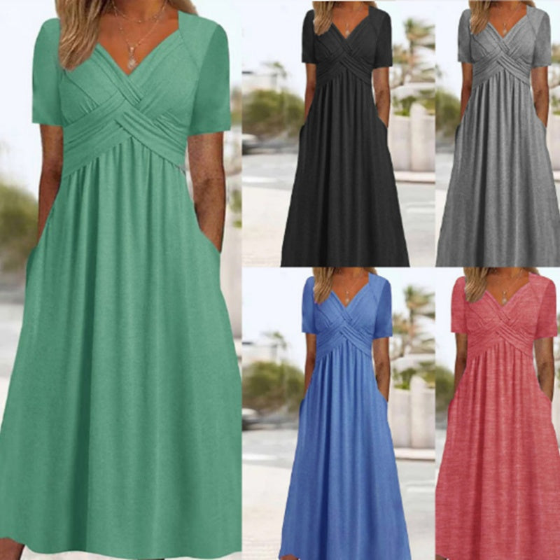 Vestidos largos para mujer con escote en V y manga corta