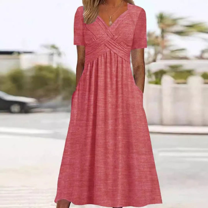 Vestidos largos para mujer con escote en V y manga corta
