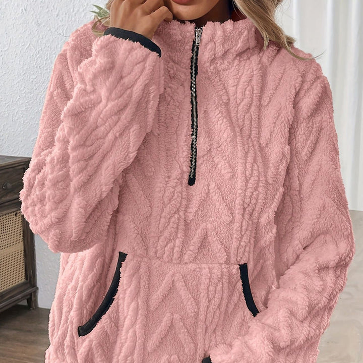 Harper | Sudadera Rosa Acogedora con Media Cremallera y Bolsillos