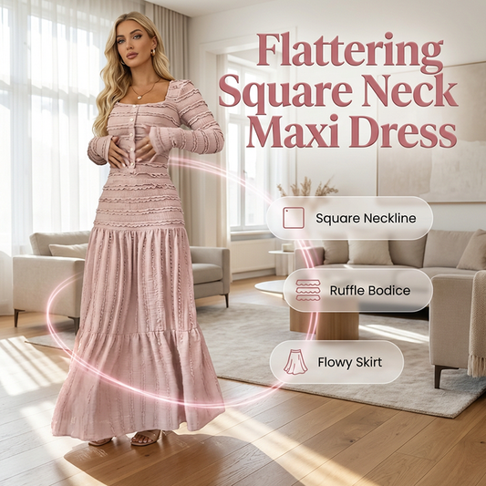 Emma | Vestido Longo com Decote Quadrado que Valoriza