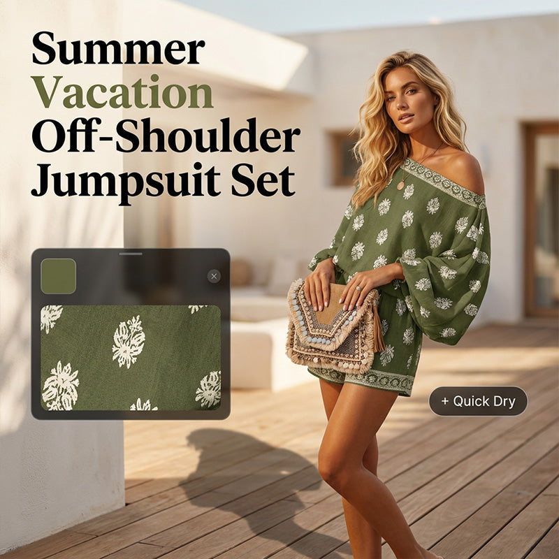 Lexy | Boho-Overall mit Schulterfreiem Print-Set