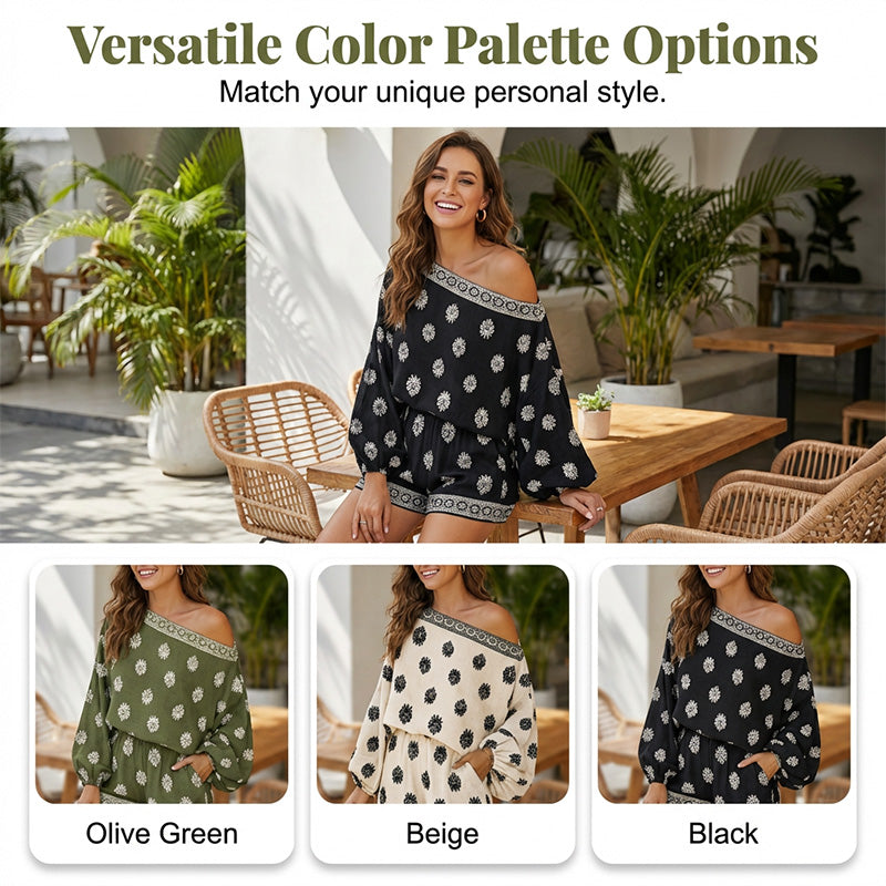 Lexy | Boho-Overall mit Schulterfreiem Print-Set