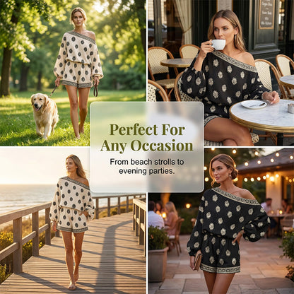Lexy | Boho-Overall mit Schulterfreiem Print-Set