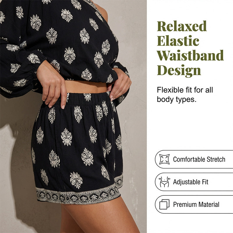 Lexy | Boho-Overall mit Schulterfreiem Print-Set
