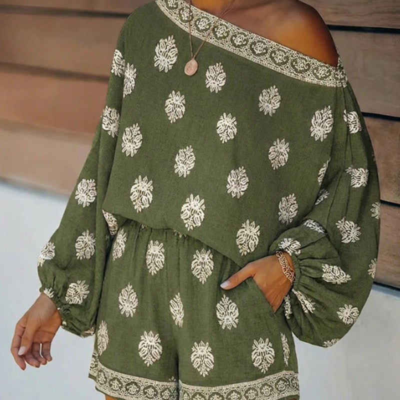 Lexy | Boho-Overall mit Schulterfreiem Print-Set