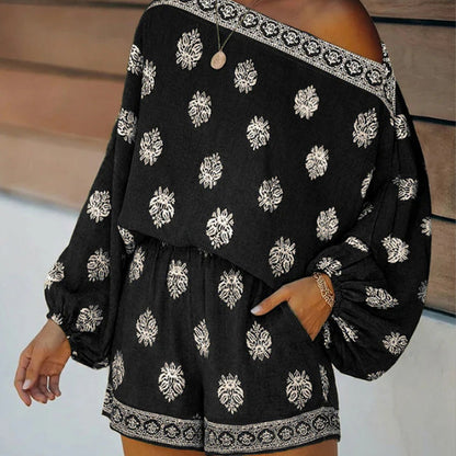 Lexy | Boho-Overall mit Schulterfreiem Print-Set