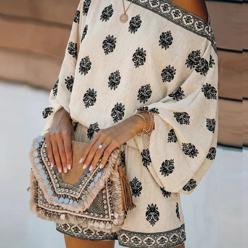 Lexy | Boho-Overall mit Schulterfreiem Print-Set