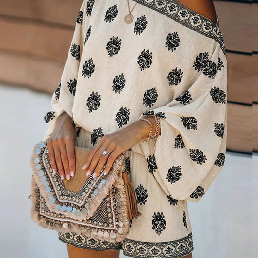 Lexy | Boheme Off-Shoulder Jumpsuit-sæt med print