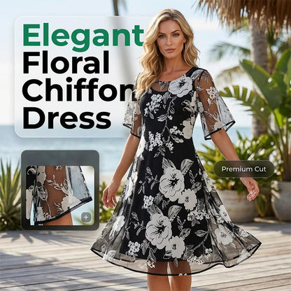 Bianca | Elegant Floral Print Chiffon Dress