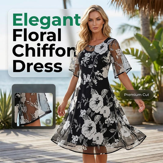 Bianca | Vestido Elegante de Chiffon com Estampa Floral