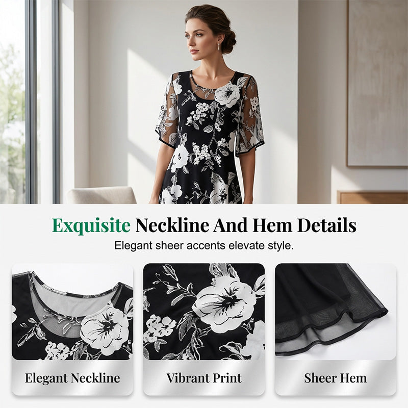 Bianca | Elegant Floral Print Chiffon Dress