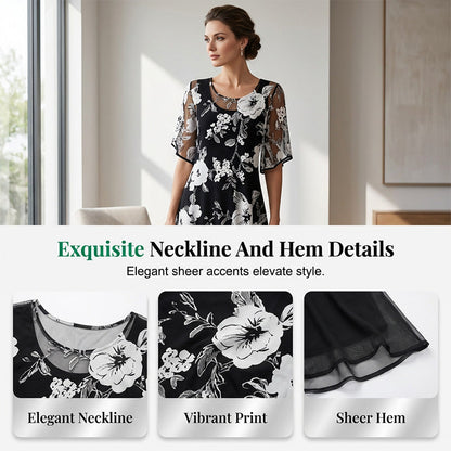 Bianca | Elegant Floral Print Chiffon Dress