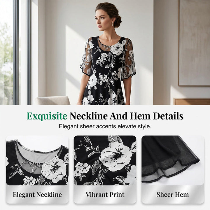 Bianca | Elegant Floral Print Chiffon Dress