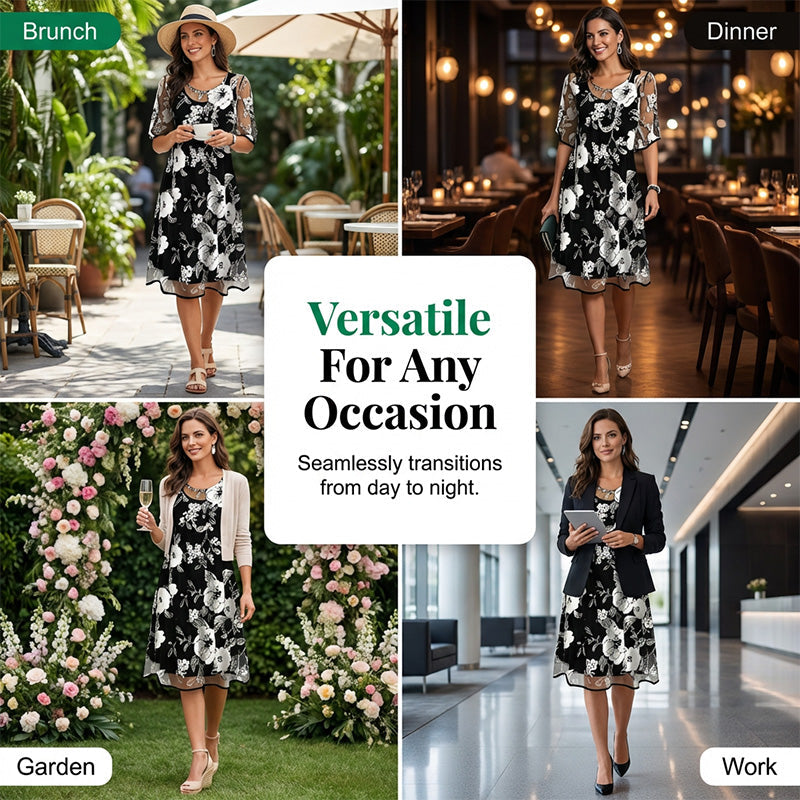 Bianca | Elegant Floral Print Chiffon Dress