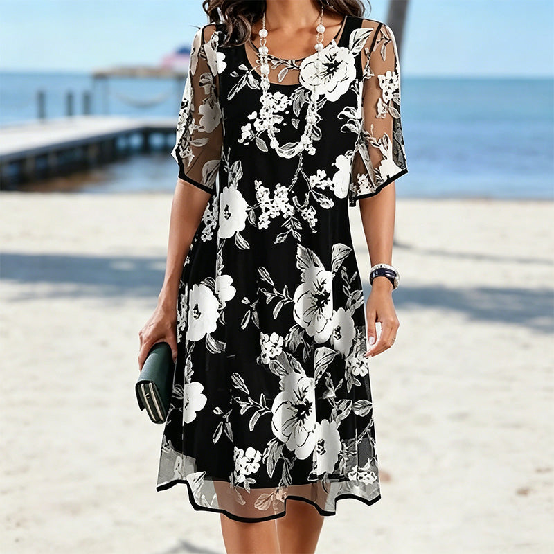 Bianca | Elegant Floral Print Chiffon Dress
