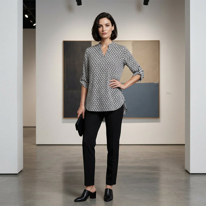 Lyra | Geometric Print V-Neck Blouse
