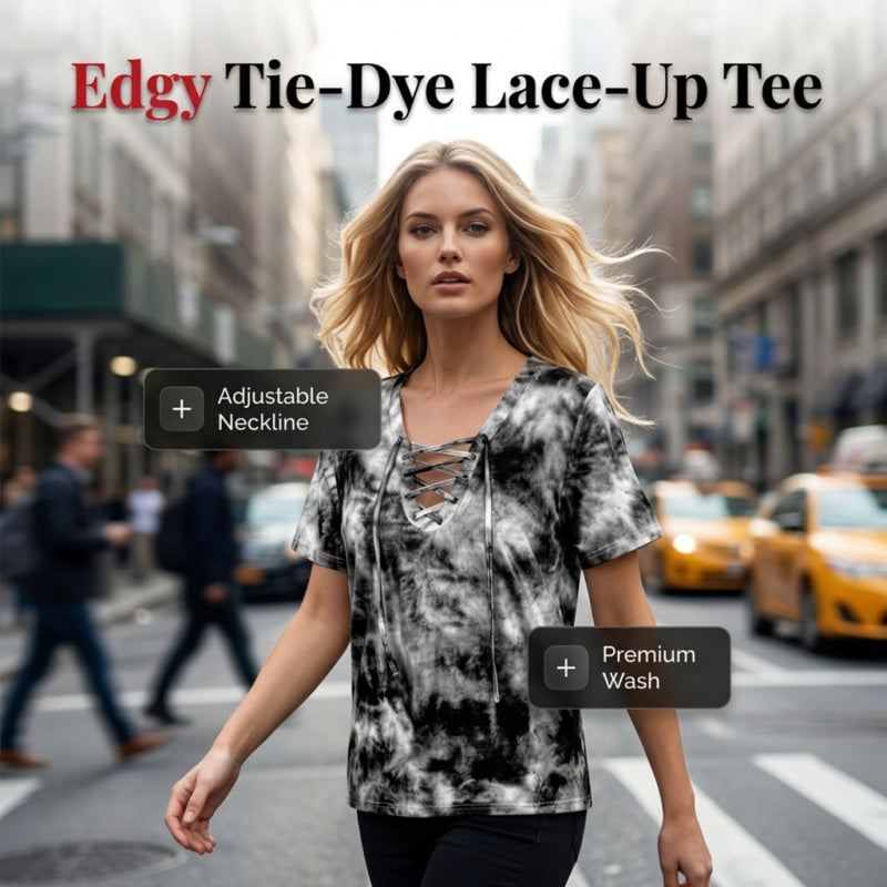Stella | Tie-Dye Lace-Up V-Neck T-Shirt