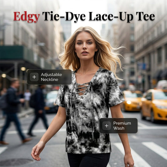 Stella | Tie-Dye Lace-Up V-Neck T-Shirt