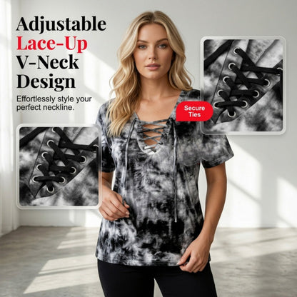 Stella | Tie-Dye Lace-Up V-Neck T-Shirt