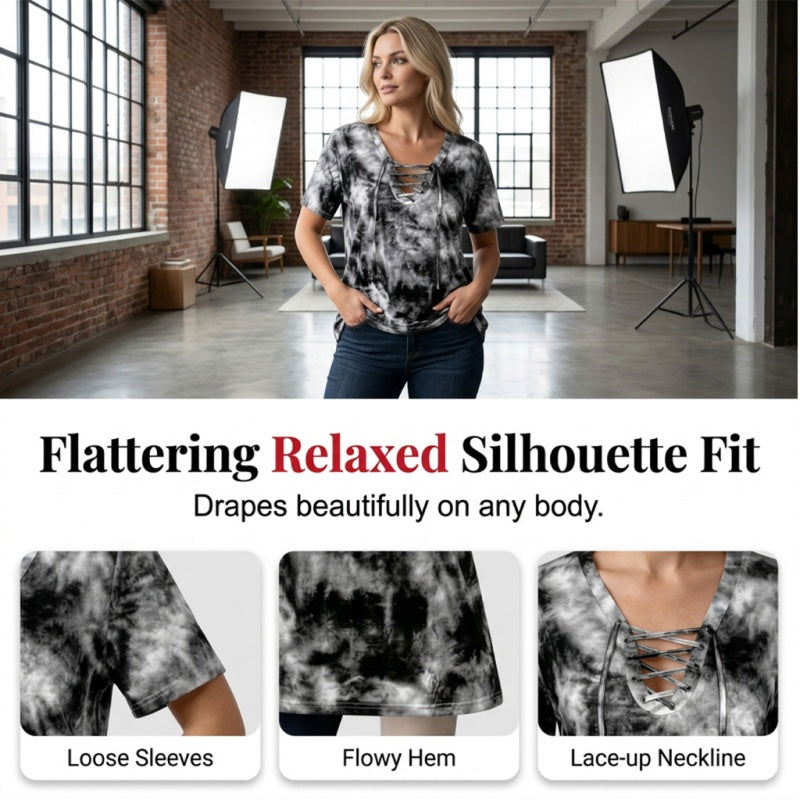 Stella | Tie-Dye Lace-Up V-Neck T-Shirt