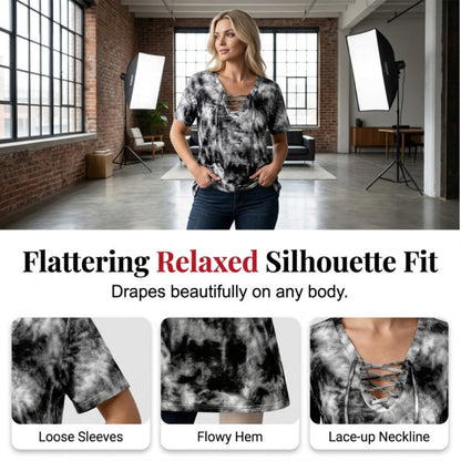Stella | Tie-Dye Lace-Up V-Neck T-Shirt