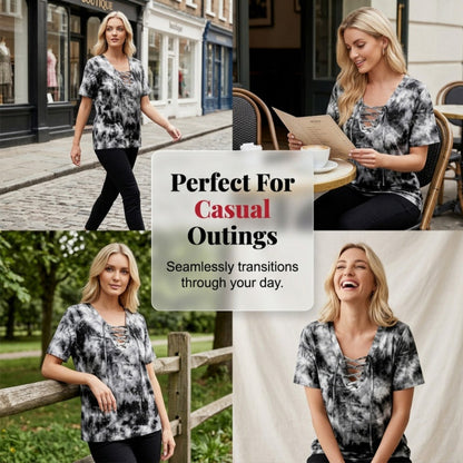 Stella | Tie-Dye Lace-Up V-Neck T-Shirt