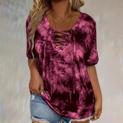 Stella | Tie-Dye Lace-Up V-Neck T-Shirt