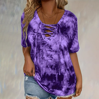Stella | Tie-Dye Lace-Up V-Neck T-Shirt