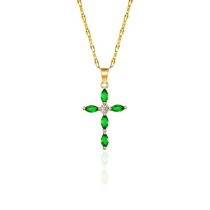 Collar con cruz de esmeralda | Dorado