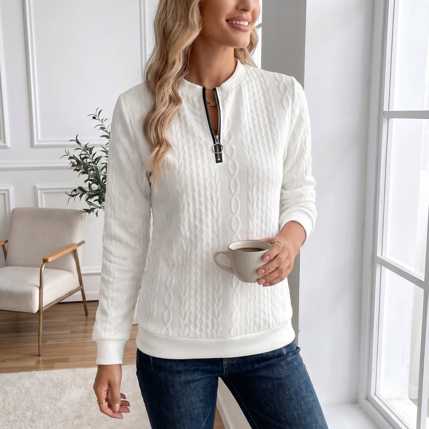 Textured Zipper Sweatshirt – Stylish & Comfy