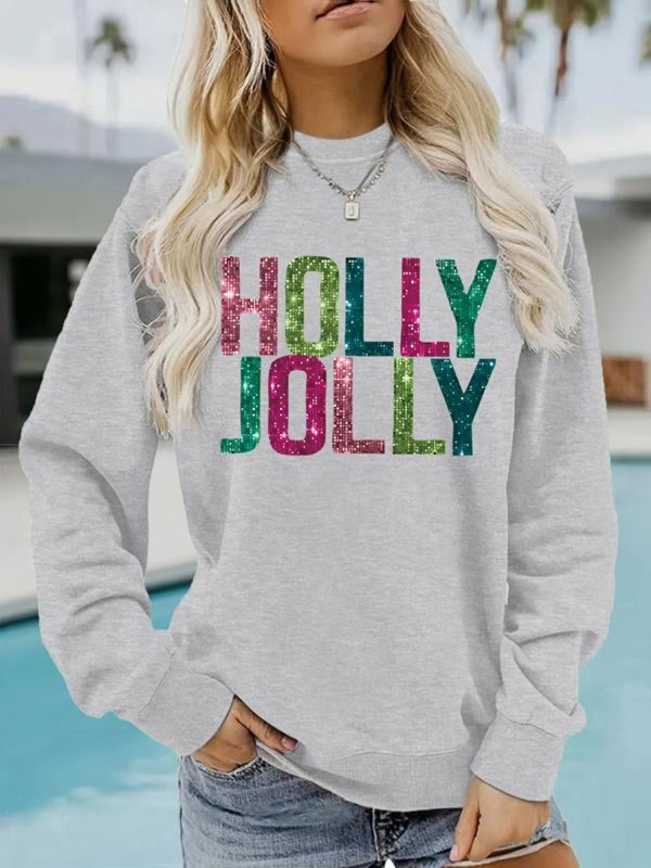 EVA™ - Moletom com Estampa de Letras Glitter e Gola Redonda para Outono e Inverno