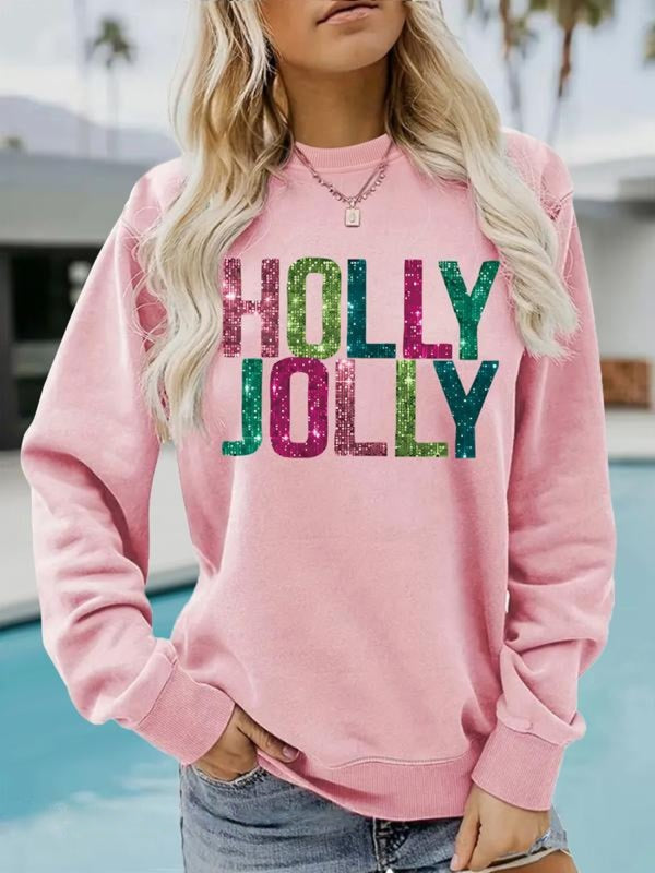 EVA™ - Moletom com Estampa de Letras Glitter e Gola Redonda para Outono e Inverno