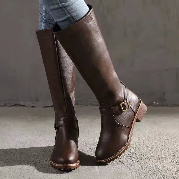 Botas ortopédicas de couro femininas com fivela