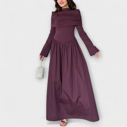 Charlotte | Vestido largo plisado de cuello alto y manga larga con corte holgado para mujer