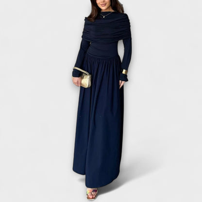 Charlotte | Vestido largo plisado de cuello alto y manga larga con corte holgado para mujer