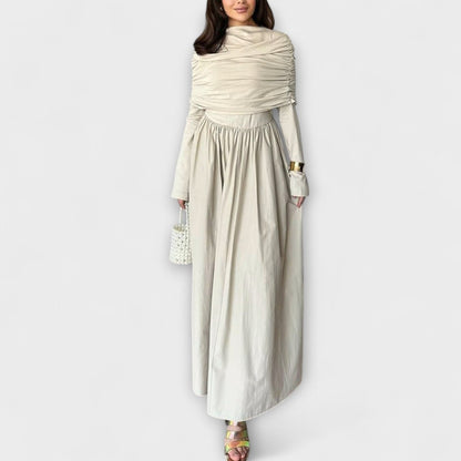 Charlotte | Vestido largo plisado de cuello alto y manga larga con corte holgado para mujer