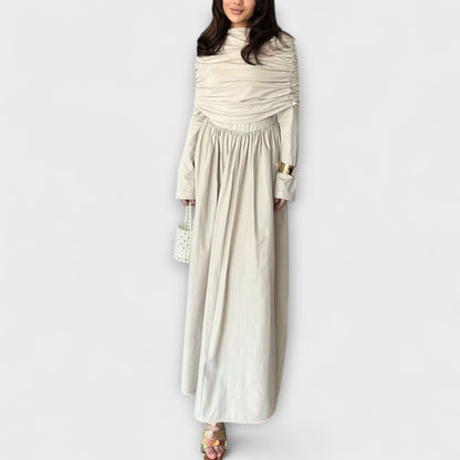 Charlotte | Vestido largo plisado de cuello alto y manga larga con corte holgado para mujer