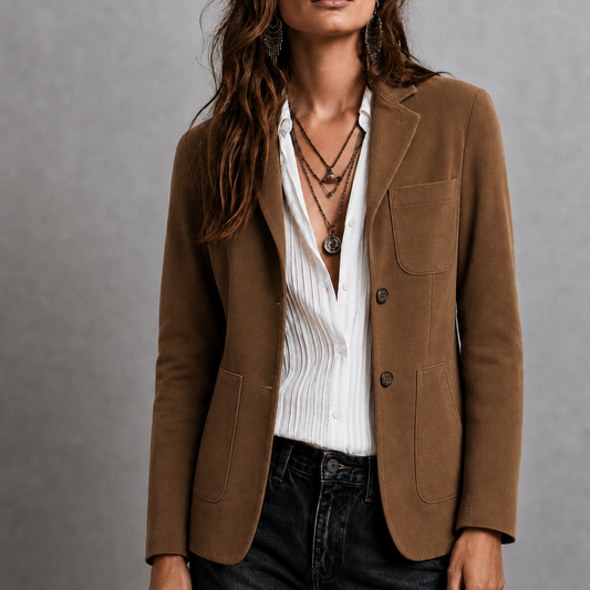 Women's Suede Jacket with Patch Pockets | Notch Lapel