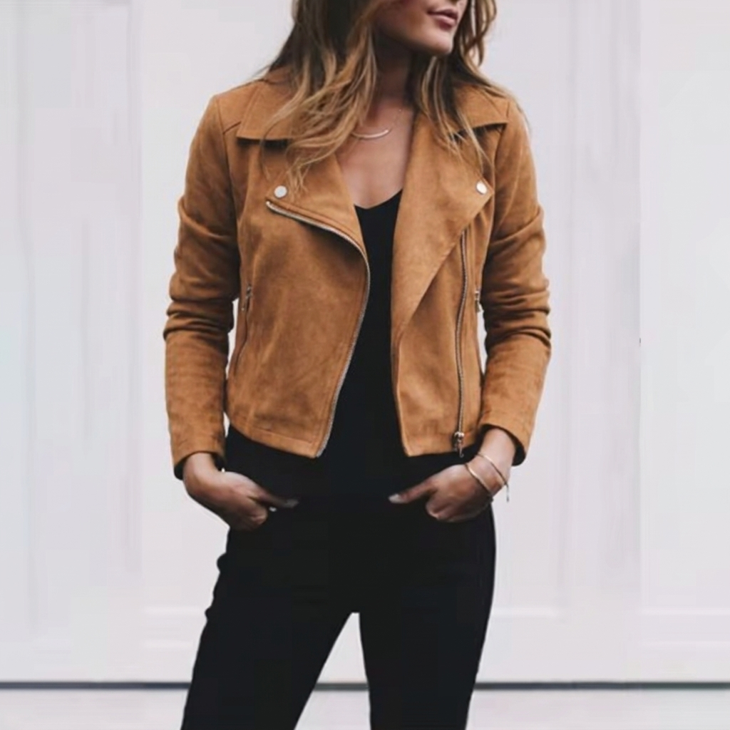 Chaqueta de ante para mujer Valentine con cremallera frontal y cuello solapa | Corta
